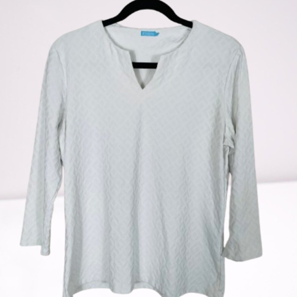 J Mclaughlin Catalina Cloth White Textured Top 3/4 Sleeve Size L